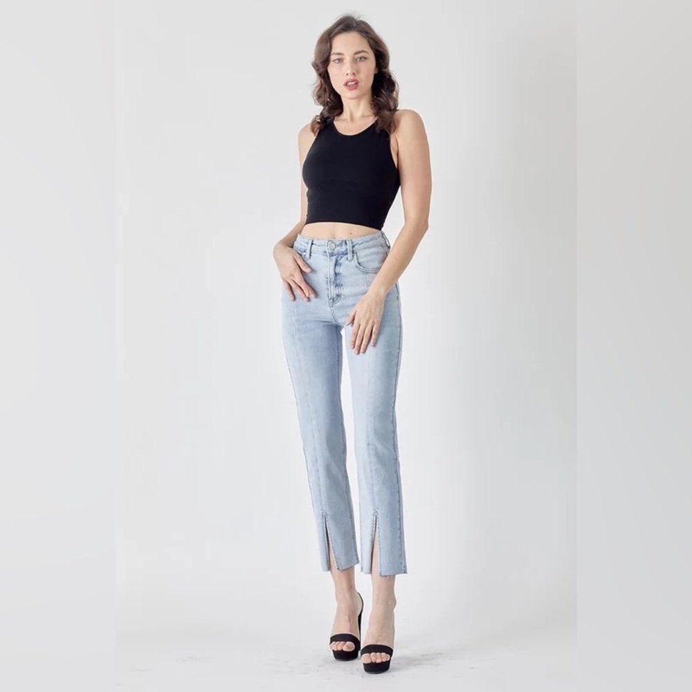 Risen Jeans - Slim Straight | Leg Slit | Light Wash | Raw Hem - Size 13/31